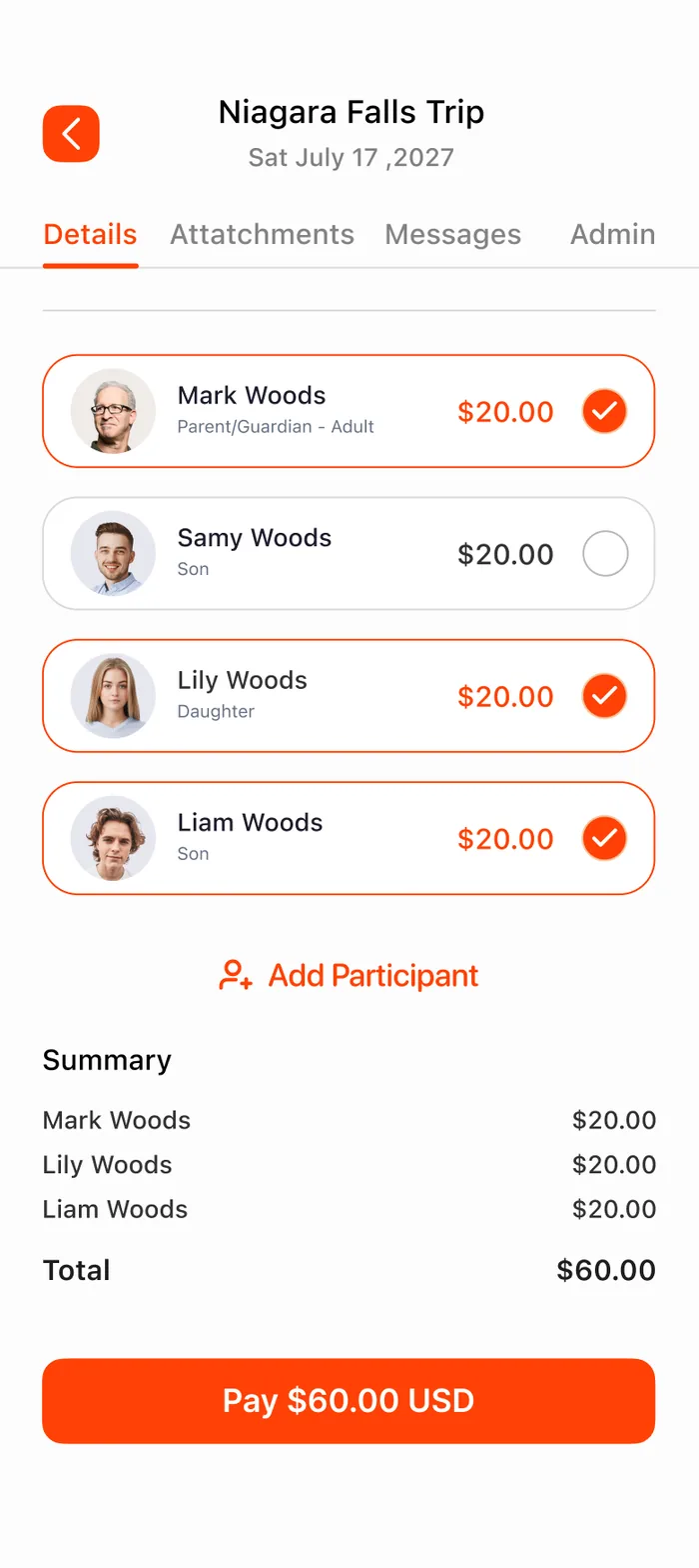 Mark Woods registers himself, Lily and Liam in one checkout — Samy can't make it