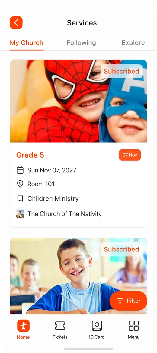ChurchPlan app - Services