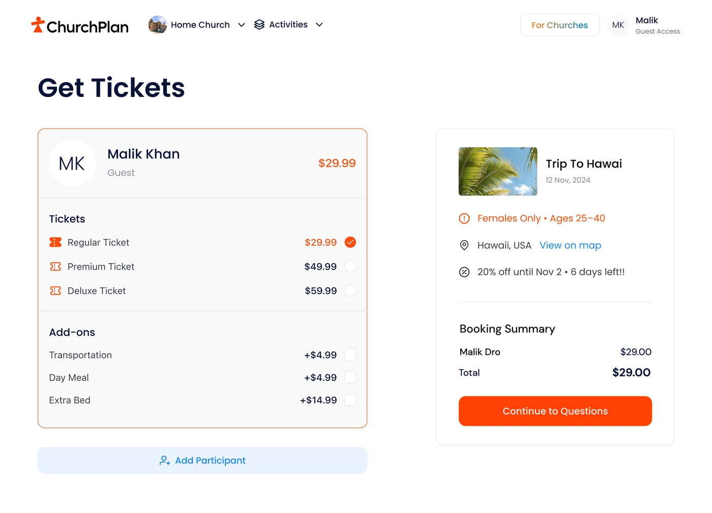 ChurchPlan - Event tickets