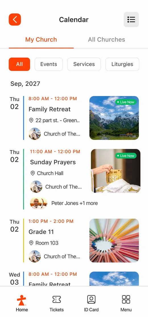 ChurchPlan app - Calendar
