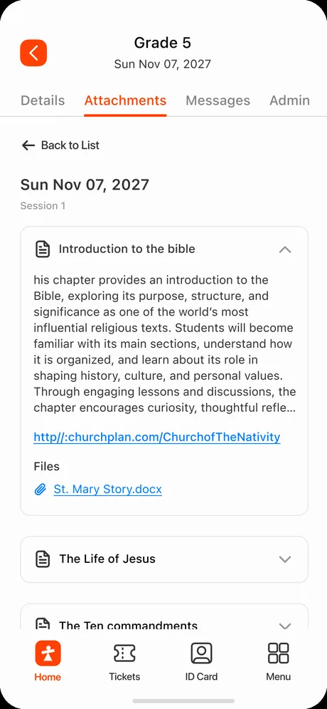 ChurchPlan app — curriculum topic with attached files
